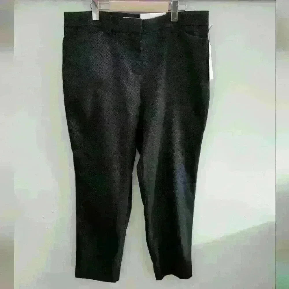 LIZ CLAIBORNE | Women's Black Metallic Emma Ankle  Length Mid Rise Pants